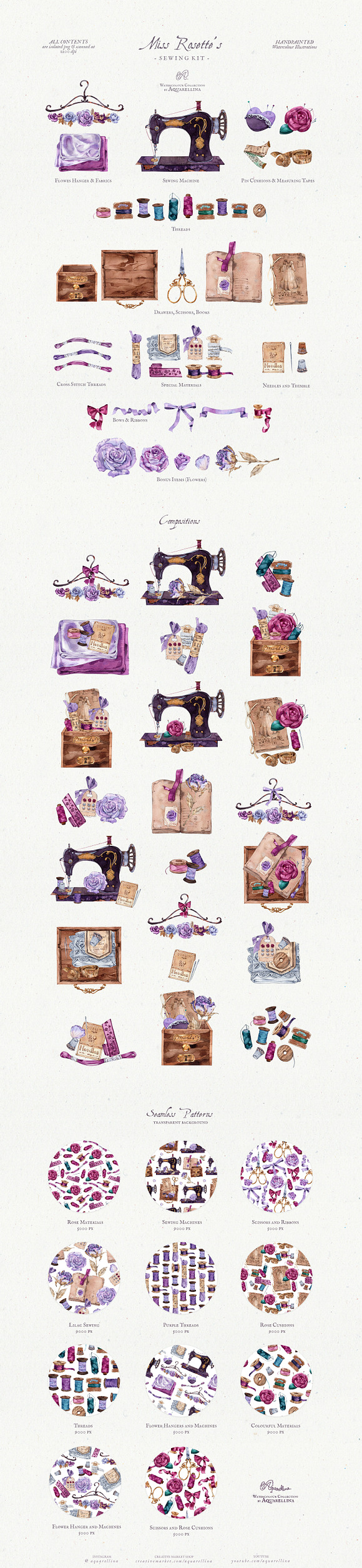 Miss Rosette's Sewing Kit Clipart in Illustrations - product preview 6