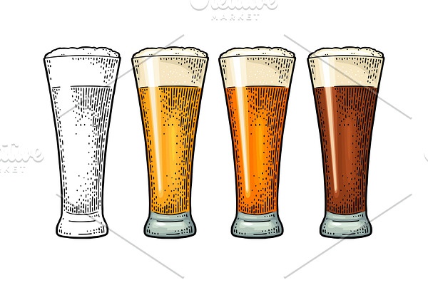 Glass different types beer 
