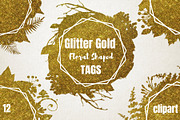 Glitter Gold Floral Shapes Tags 