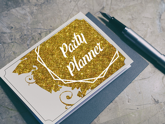Glitter Gold Floral Shapes Tags  in Objects - product preview 4