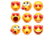Smiley Emoji With Red Heart Vector