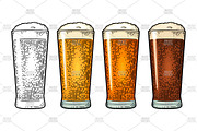 Glass with three types beer. Vintage