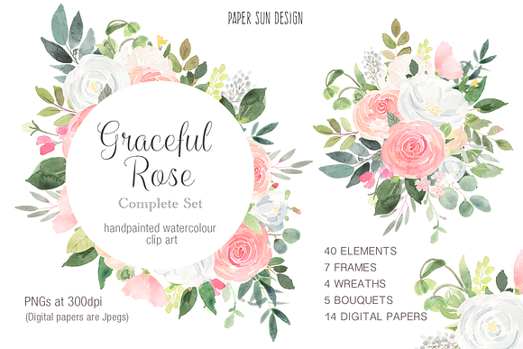 Graceful Rose Clip Art Complete Set in Illustrations - product preview 1