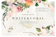 Watercolor White & Coral Flowers