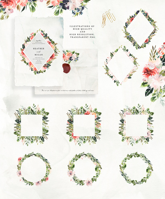 Watercolor White & Coral Flowers in Illustrations - product preview 1