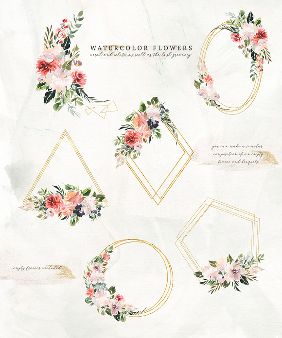 Watercolor White & Coral Flowers in Illustrations - product preview 5