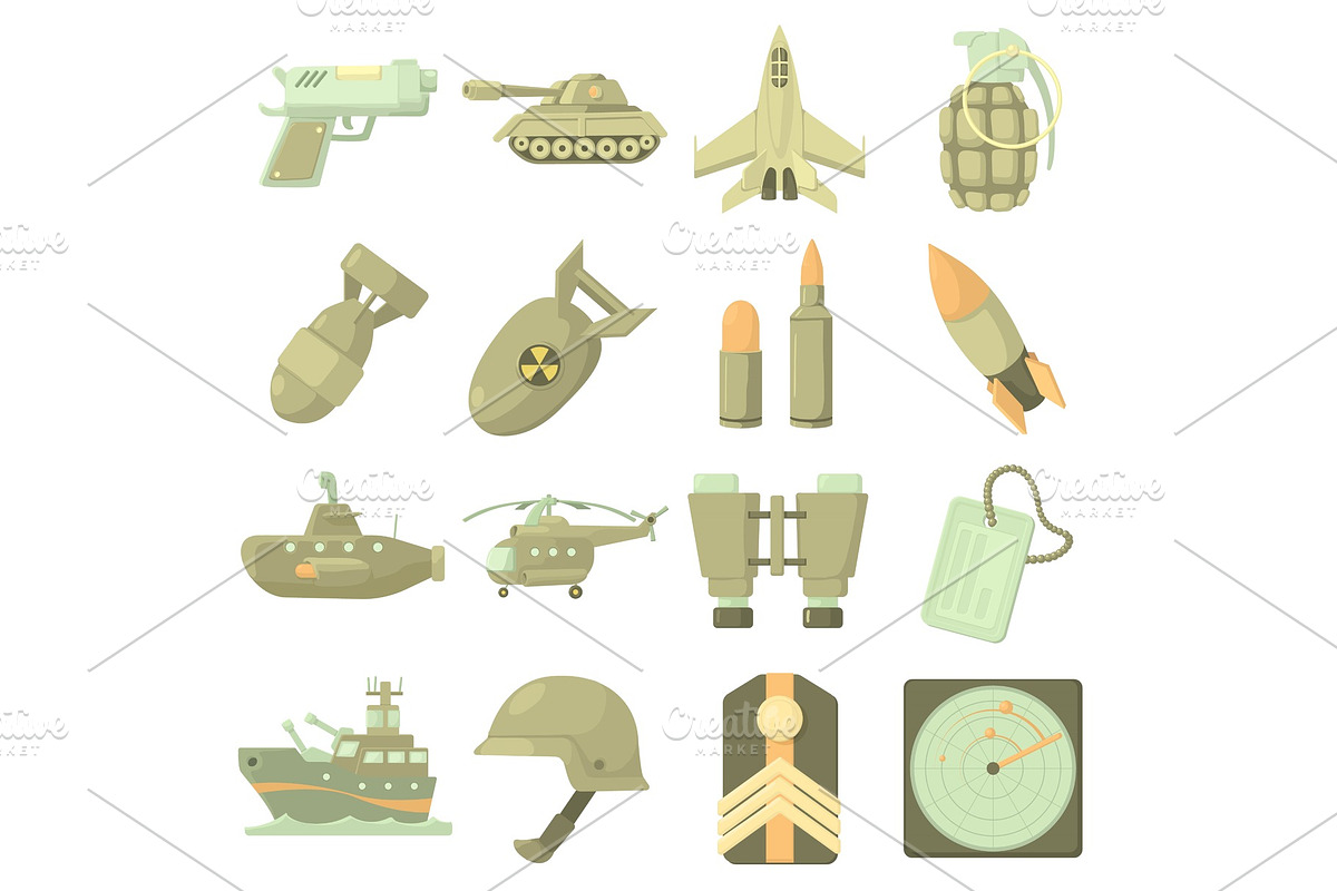 Military icons set, cartoon style in Illustrations - product preview 8