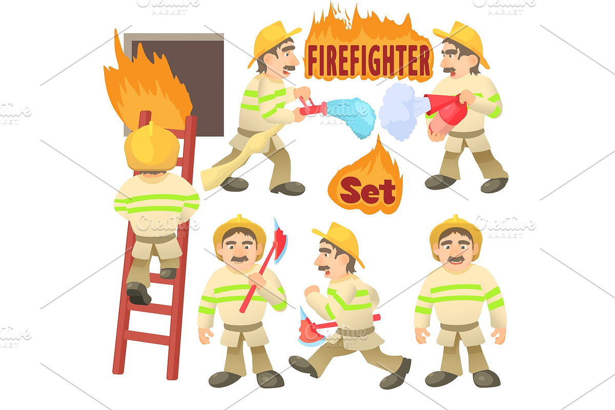 Fireman concept set, cartoon style in Illustrations - product preview 8