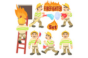 Fireman concept set, cartoon style