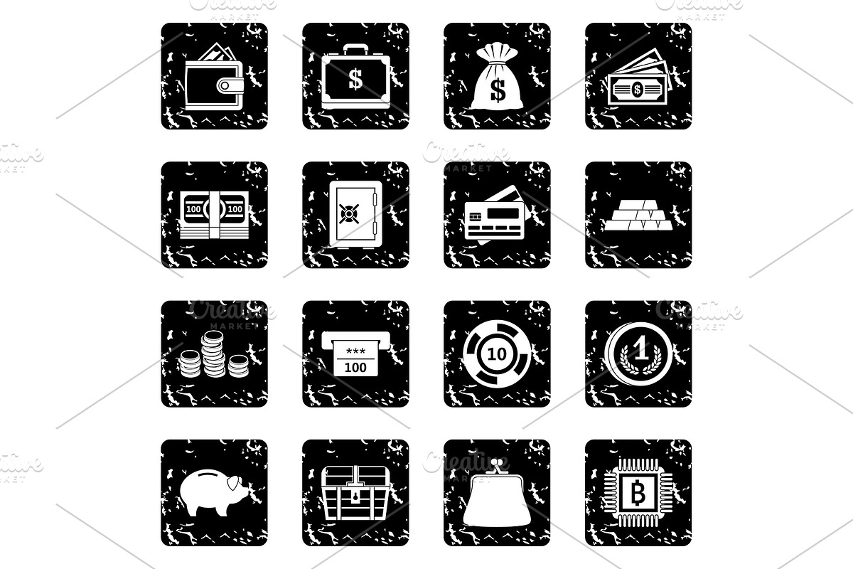 Finance icons set, grunge style in Illustrations - product preview 8