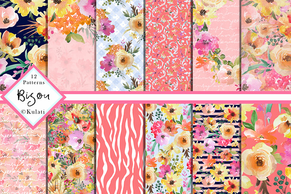 Peach Watercolor Floral Patterns