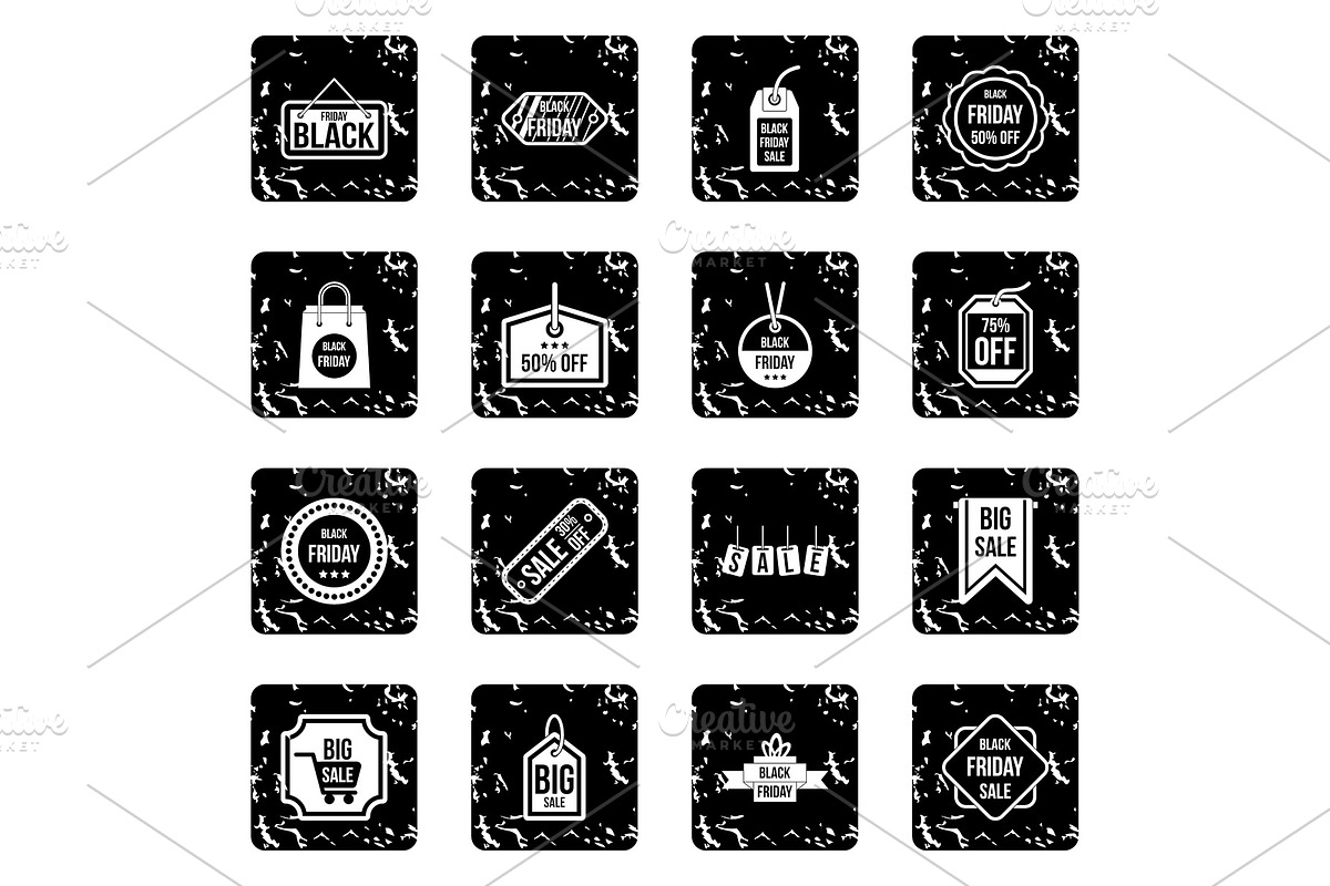 Label black friday icons set, grunge in Objects - product preview 8