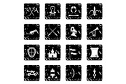 Medieval army icons set, grunge
