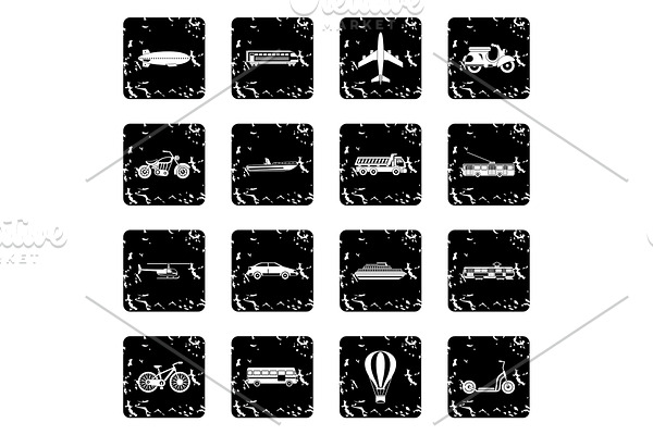 Transport icons set, grunge style