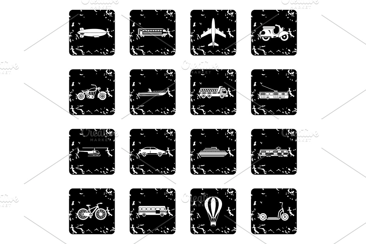 Transport icons set, grunge style in Illustrations - product preview 8