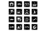 Delivery icons set, grunge style