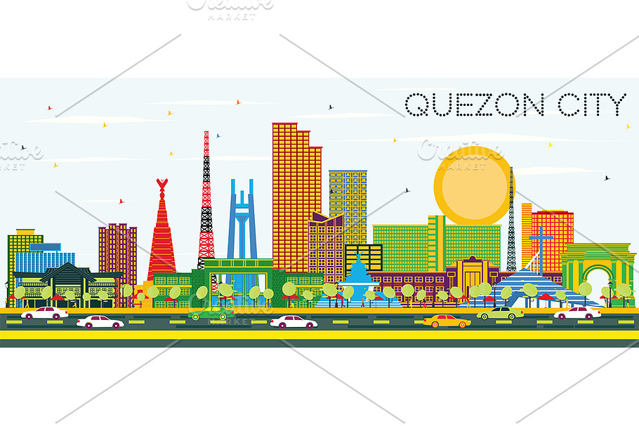 Quezon City Philippines City Skyline in Illustrations - product preview 8