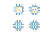 Processors color icons set