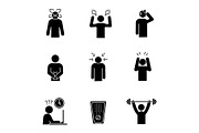 Emotional stress glyph icons set