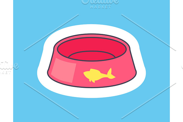 Card with Pink Bowl For Pets Vector