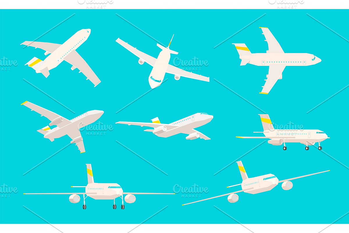 Airplane set, different angles of in Illustrations - product preview 8