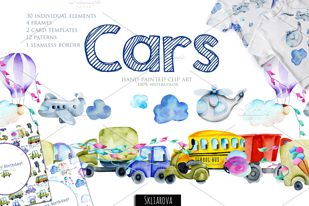 Cars. Watercolor clip art. in Illustrations - product preview 8