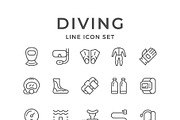 Set line icons of diving
