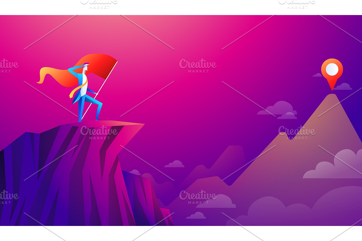 Businessman with flag on a Mountain in Illustrations - product preview 8