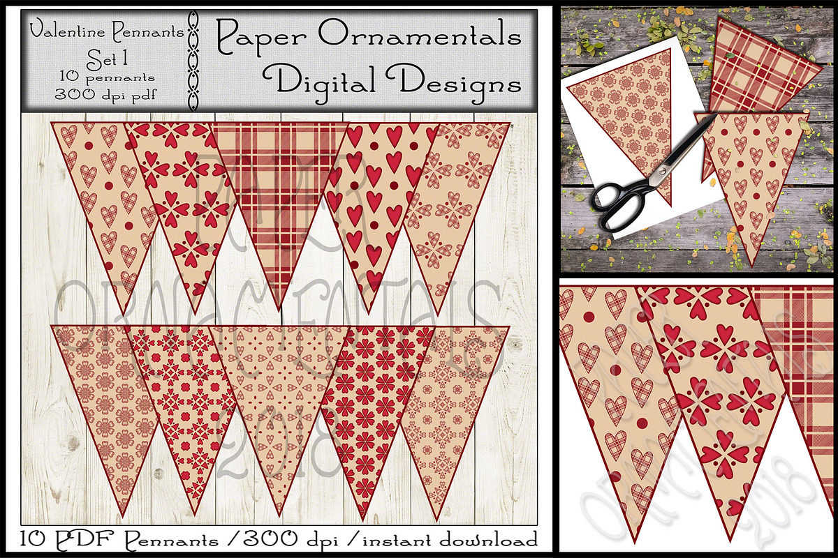 Printable Valentine Pennants Set 1 in Objects - product preview 8