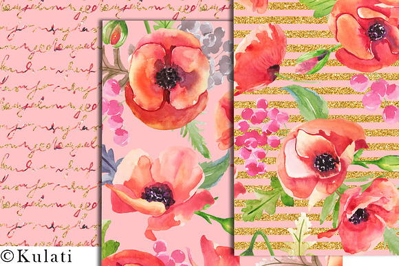 Red Poppy Watercolor Patterns in Patterns - product preview 2