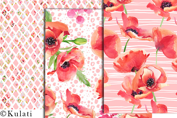 Red Poppy Watercolor Patterns in Patterns - product preview 3