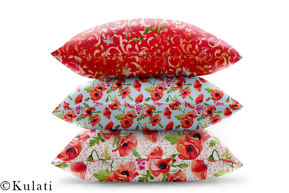 Red Poppy Watercolor Patterns in Patterns - product preview 7