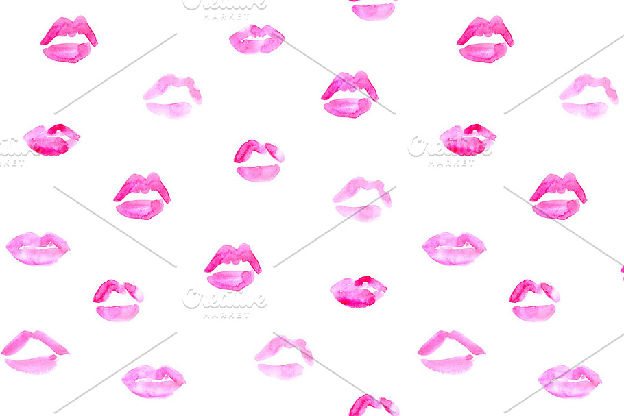 Pink lips watercolor pattern in Patterns - product preview 8