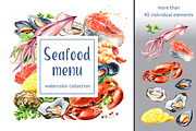 Seafood menu. Watercolor collection