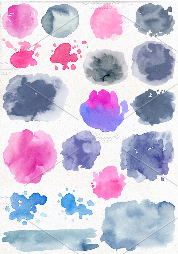 Watercolor textures, splashes, spots in Illustrations - product preview 7