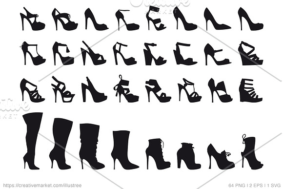 64 shoe silhouettes, vector set in Objects - product preview 1