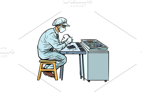 Asian worker in electronics factory