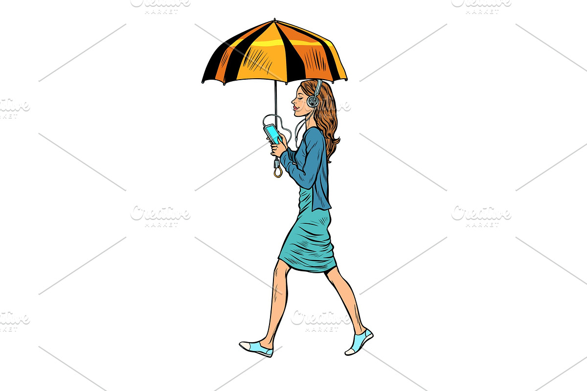 woman with smartphone and umbrella in Illustrations - product preview 8