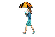 woman with smartphone and umbrella