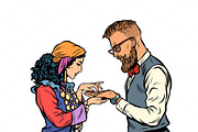 Gypsy palmist and hipster. Isolate
