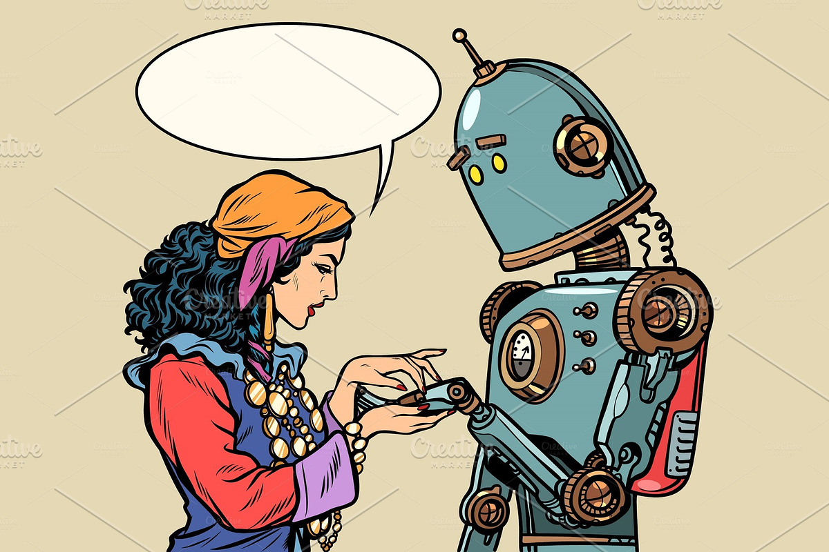 Gypsy fortune teller and robot in Illustrations - product preview 8