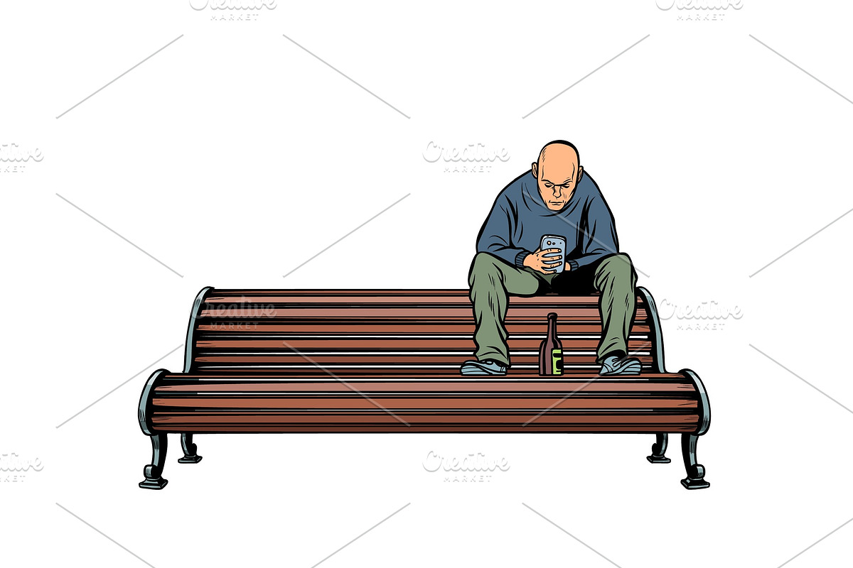 skinhead bully sitting on a bench in Illustrations - product preview 8