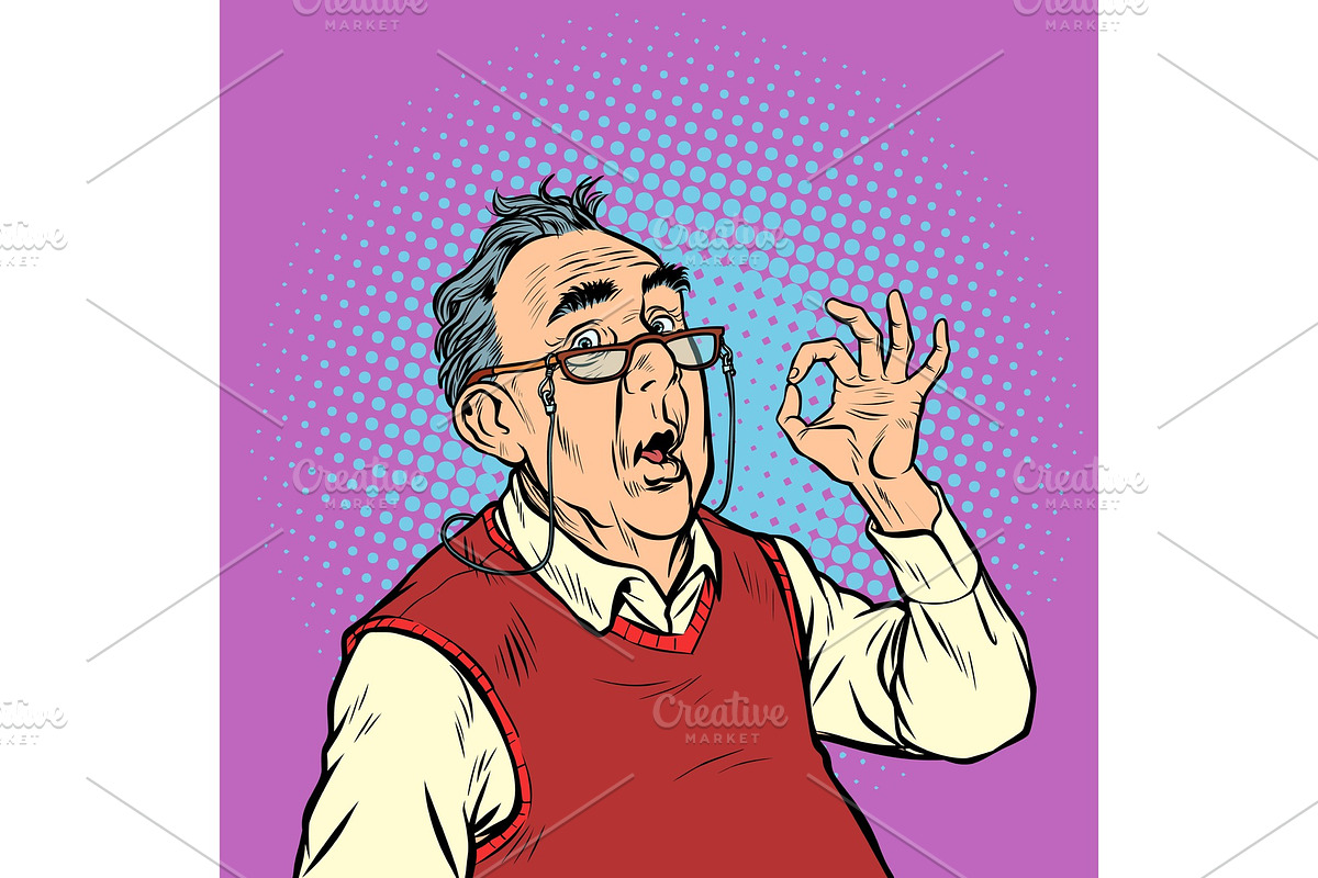 surprise elderly man with glasses in Illustrations - product preview 8
