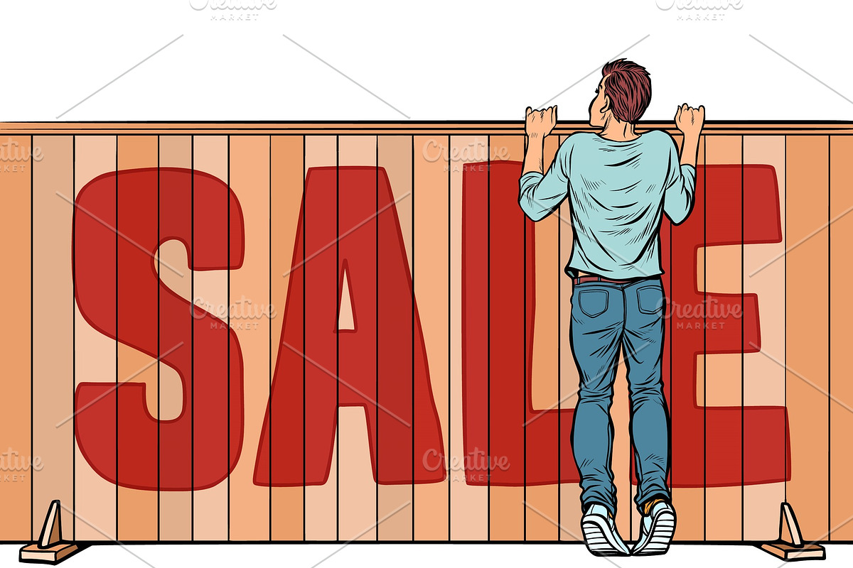a man looks over the fence. sale in Illustrations - product preview 8