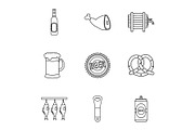 Beer icons set, outline style