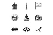 Tourism in South Korea icons set