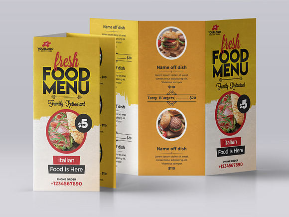 Restaurant Menu Tri Fold Brochure in Flyer Templates - product preview 5