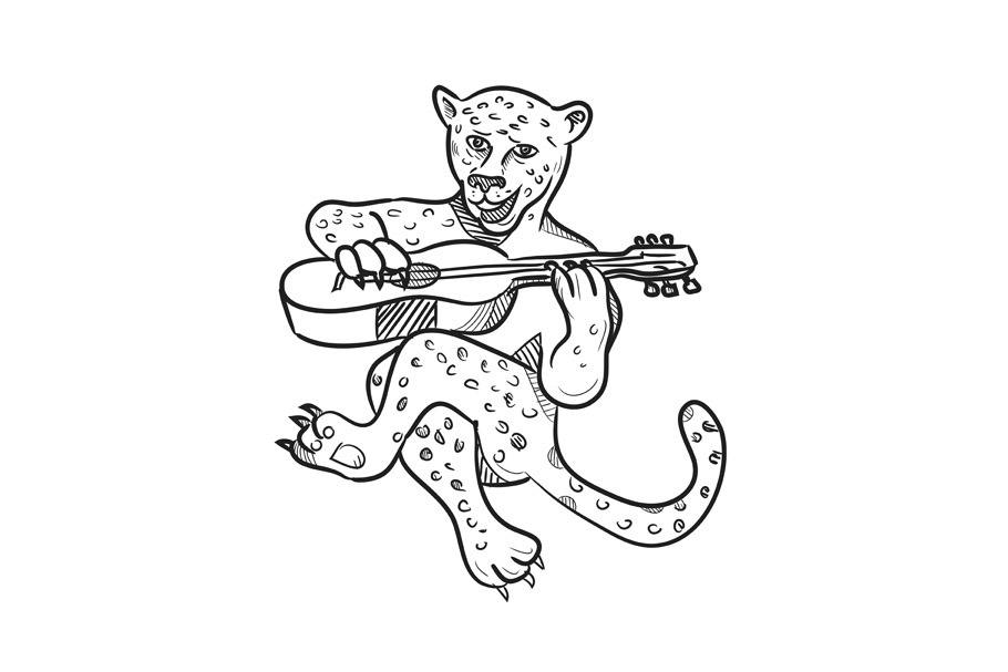 Happy Leopard Playing Acoustic Guita