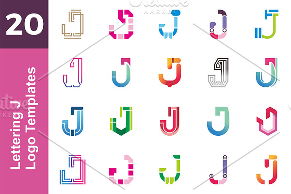 20 Logo Lettering J Template Bundle