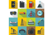 Oil industry items icons set, flat